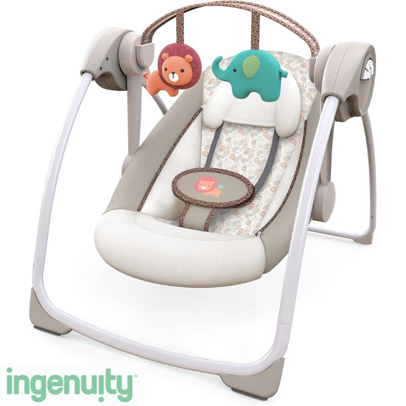 【全品1000円割引★オープン記念】Ingenuity Soothe 'n Delight ポータブルベビースウィング 6段階スピード・音楽・折りたたみ式【0〜9ヶ月/約2.7〜9kg】バウンサー 出産祝い アメリカ輸入品