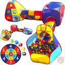 【全品1000円割引★オープン記念】Playz キッズテント2つ(三角と四角)トンネル2つ バスケットゴール付きボールプール 5ピースセット 子供 おもちゃ 送...
