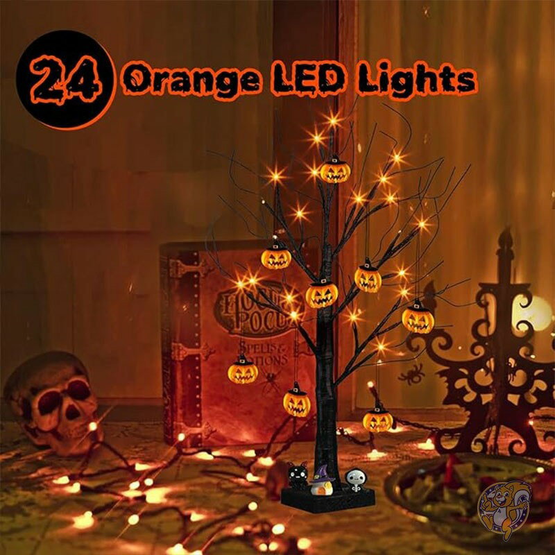 『ハロウィンツリーオレンジライト24個カボチャオーナメント8個付き』