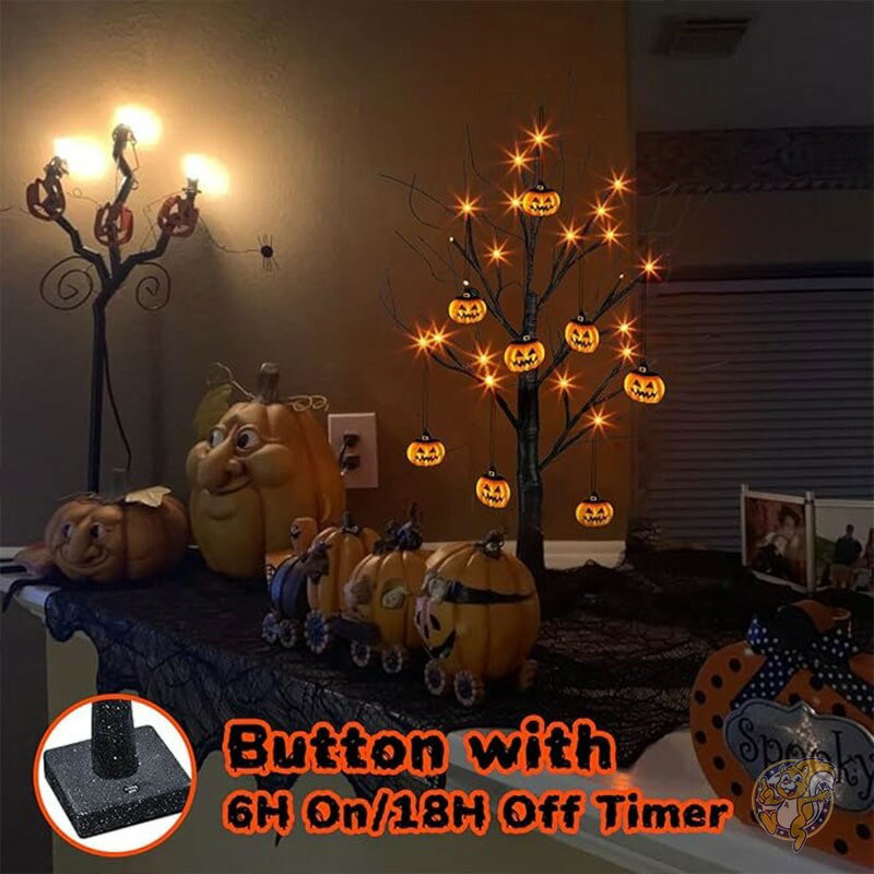 『ハロウィンツリーオレンジライト24個カボチャオーナメント8個付き』