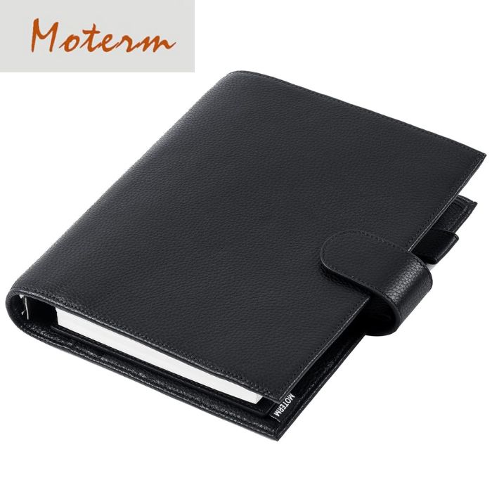 Moterm A5 Luxe リングプランナー 本革バインダーオーガナイザー (Pebble-Black, 30mmリング) ルーズリーフ式手帳 Moterm手...