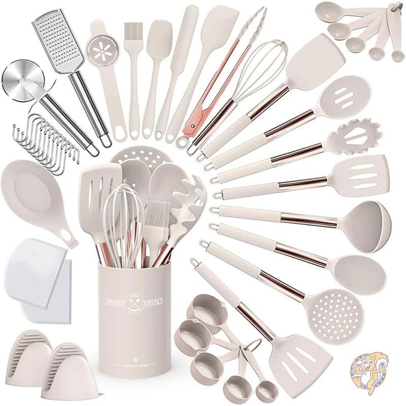 シリコン製キッチン調理器具セット 43 個のスパチュラ調理器具セット ローズゴールド ステンレススチー..