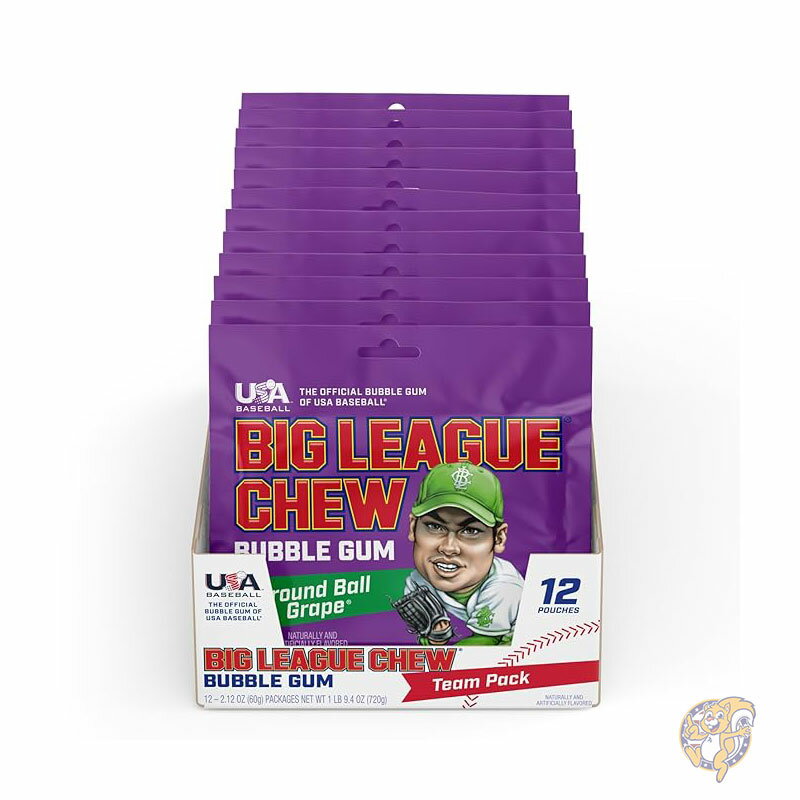 ビッグリーグ チュー グラウンド ボール グレープ バブルガム グレープ味 野球ガム 12 袋入り お菓子 42897660011