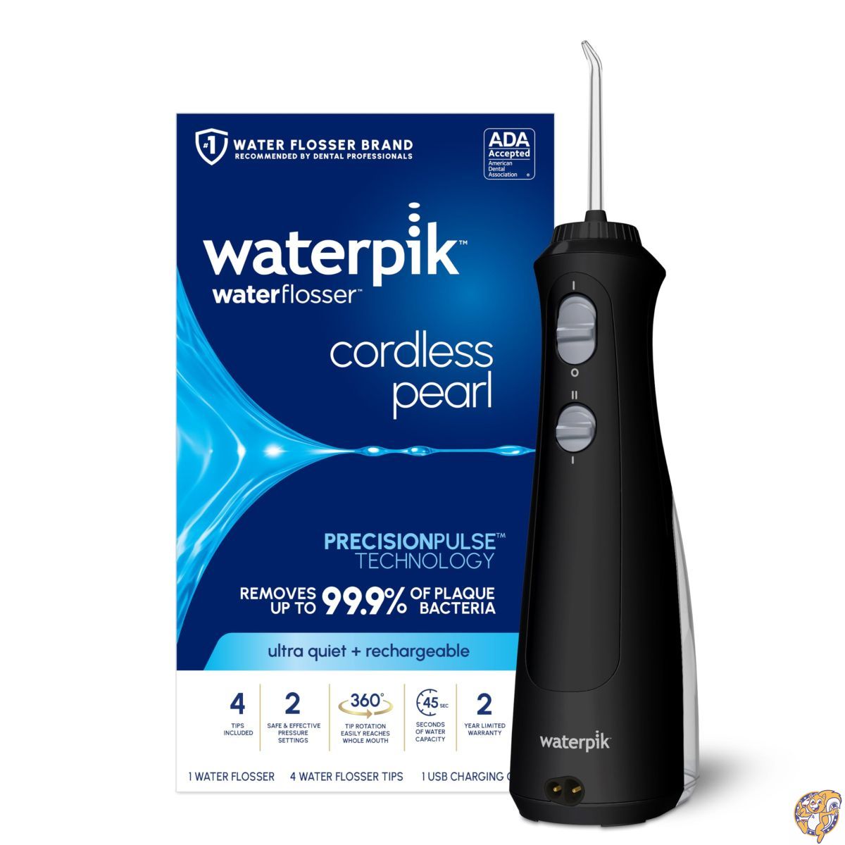 Waterpik ウォーターピック コードレス Pearl ウォーターフロッサー WF-13 ブラック ポータブル　フロ..