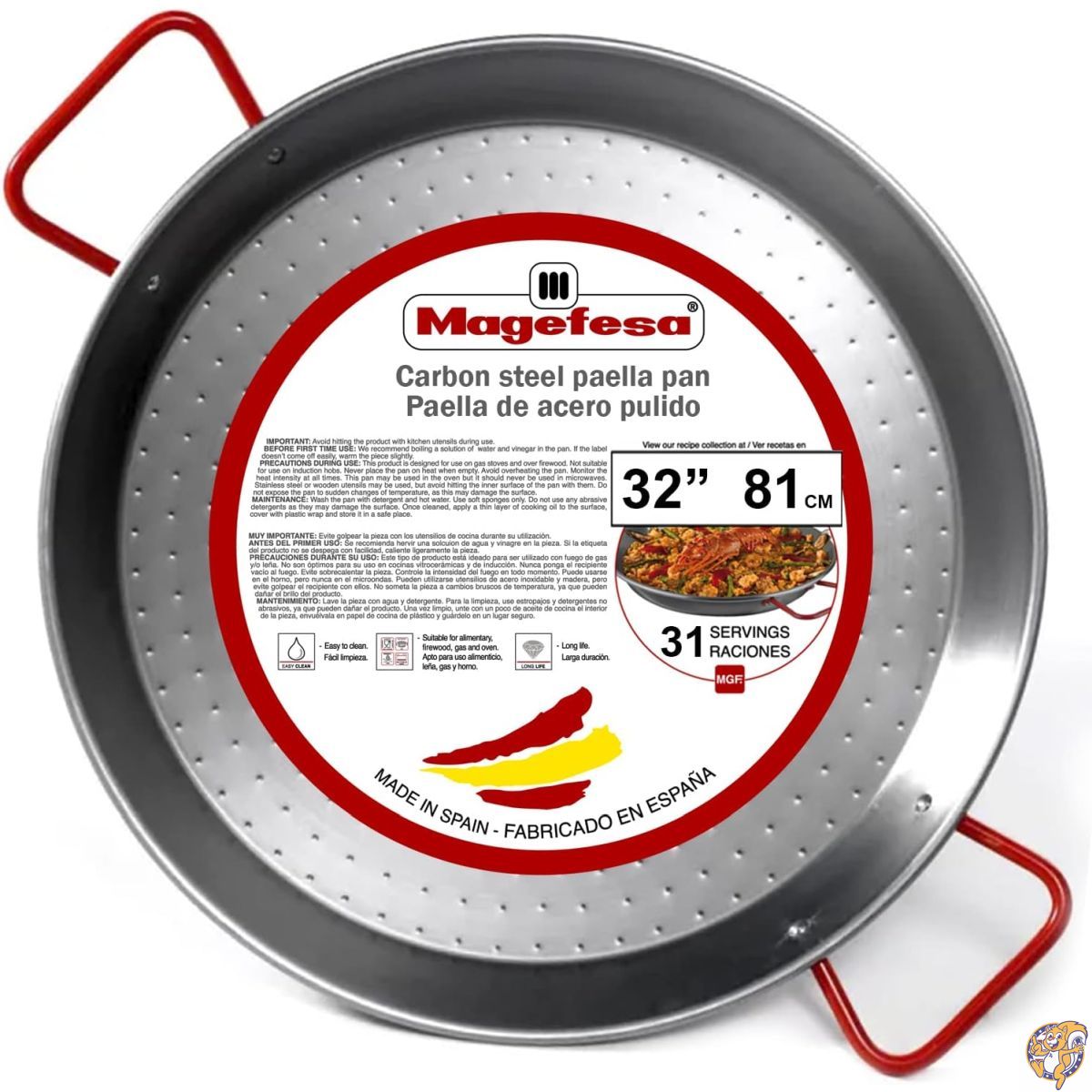 MAGEFESA® カーボンパエリアパン 32インチ - 81cm 31食分 炭素鋼製 抵抗と軽さを向上させるディンプル付き 屋外での調理に最適 バレンシアパエリアを調理する