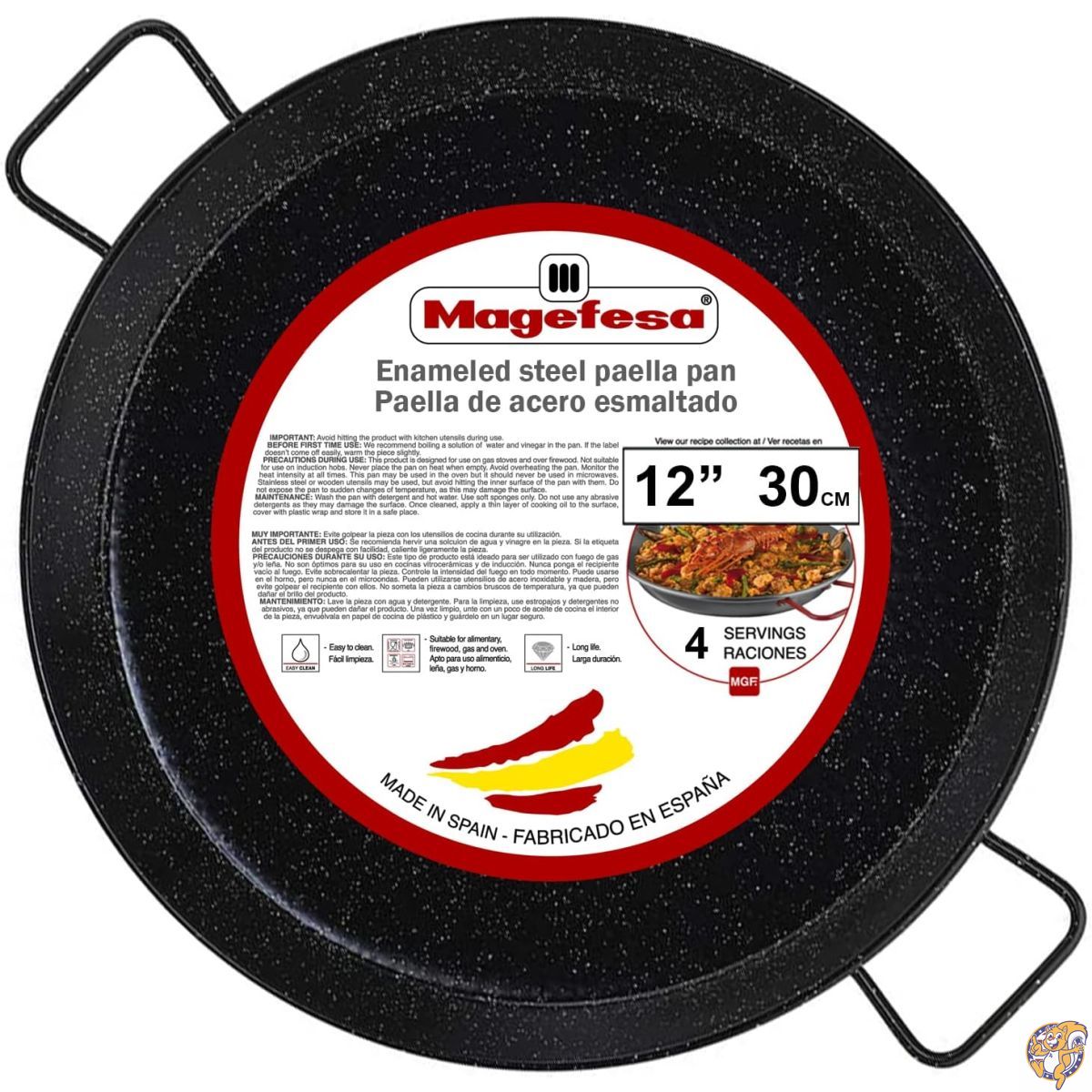 (Enamel, 30cm ) - MageFesa Enamelled Steel Paella Pan,