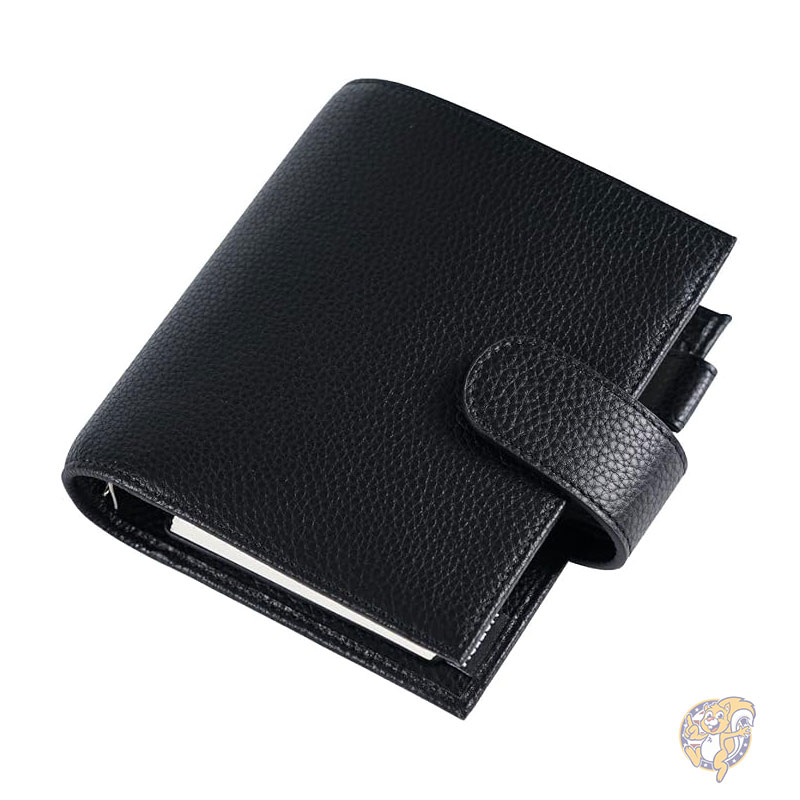 手帳 ポケット リュクス リング プランナー 本革バインダー オーガナイザー 30mm リング ペブルブラック ルーズリーフ式手帳 Moterm モターム