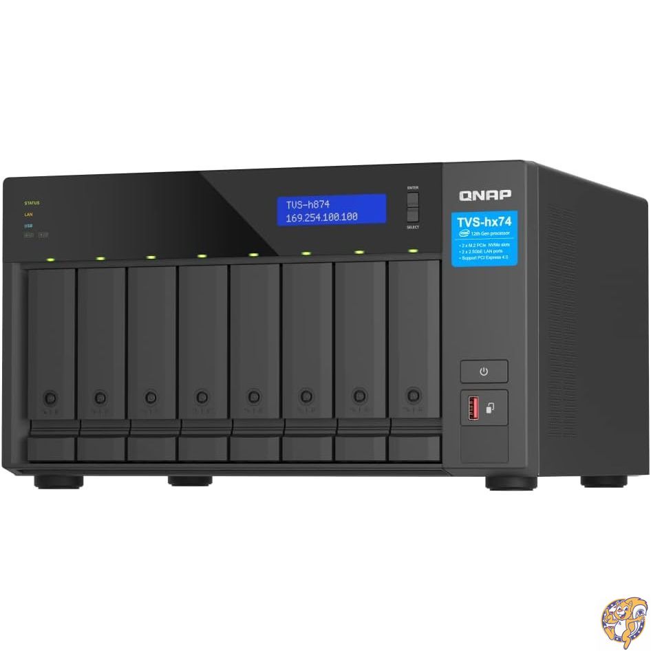 QNAP TVS-h874X-i9-64G-US 8ベイ高速デスクトップNAS、第12世代インテル® Core™ CPU、64GB DDR4 RAM、10GbE & 2.5GbEネットワーク、PCIe Gen 4拡張性 (ディスクレス)