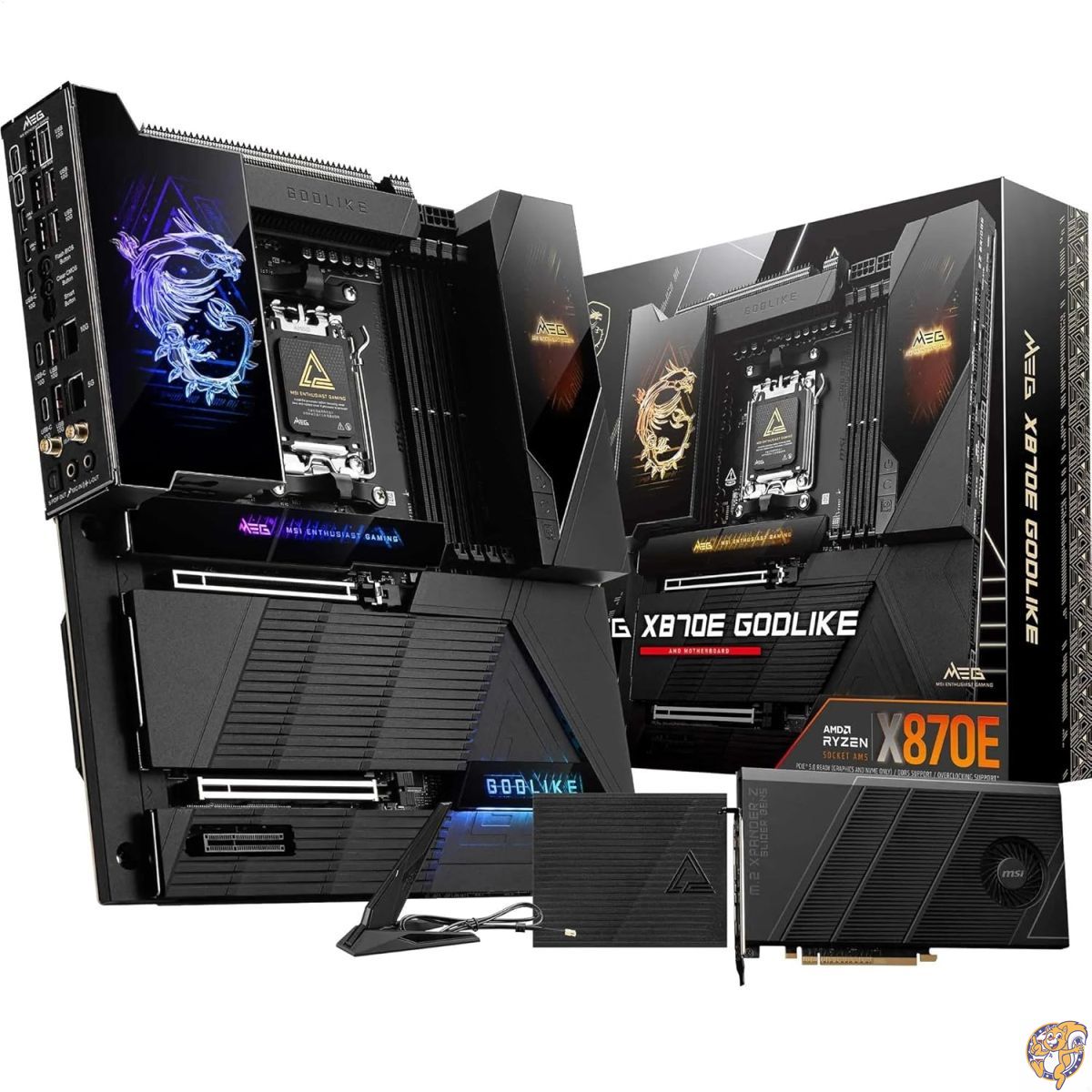 MSI Meg X870E GODLIKE、E-ATX - AMD Ryzen 9000/8000/7000プロセッサ、AM5 Dynamic Dashboard III、EZ Slide M.2、110A SPS、DDR5メモリ(9000+ MT/s OC)、M.2、PCIe 5.0、USB4、Wi-Fi 7に対応。