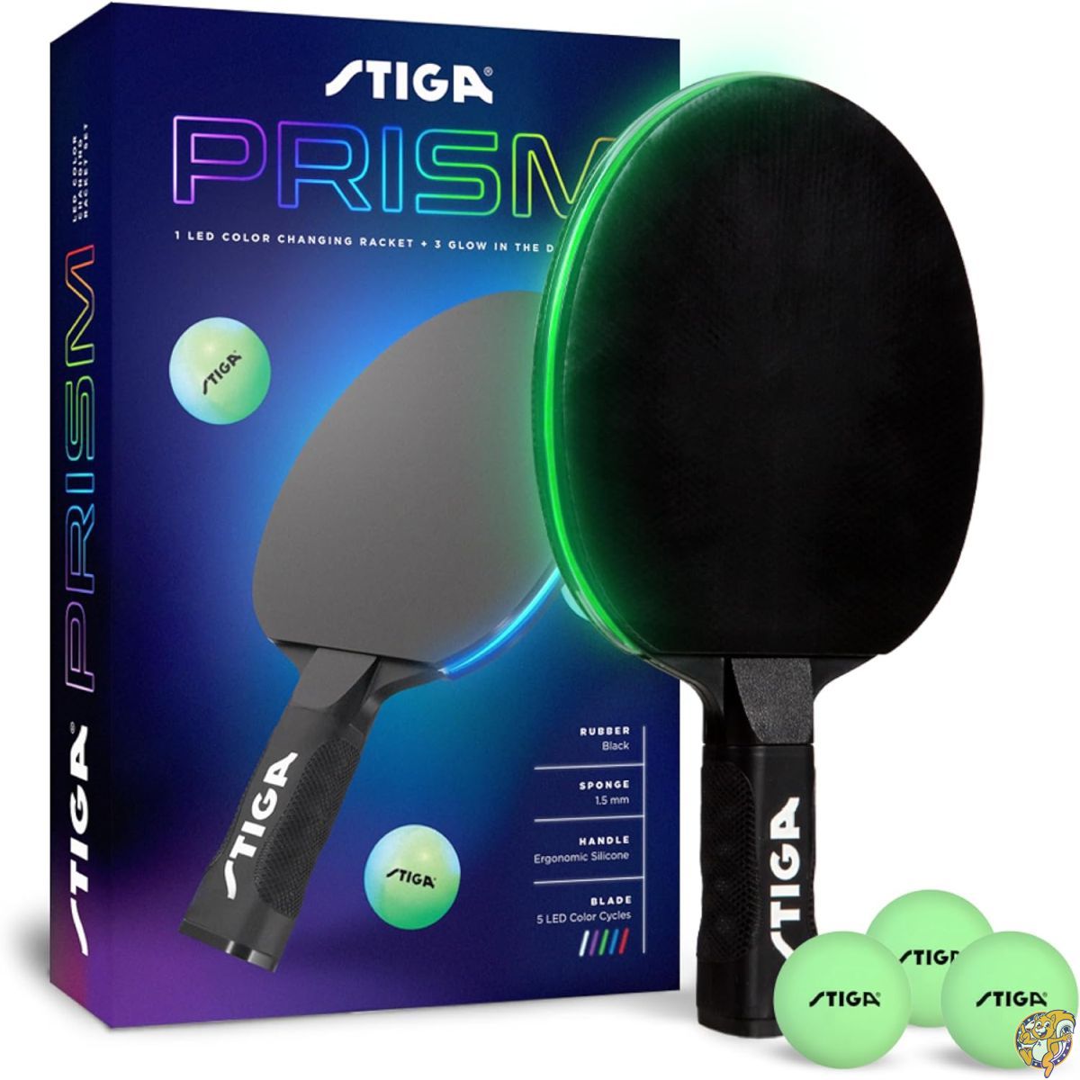 STIGA プリズムLEDピンポンパドル - 5つのLEDカラーサイクル レッド、ブルー、グリーン、パープル、ホ..