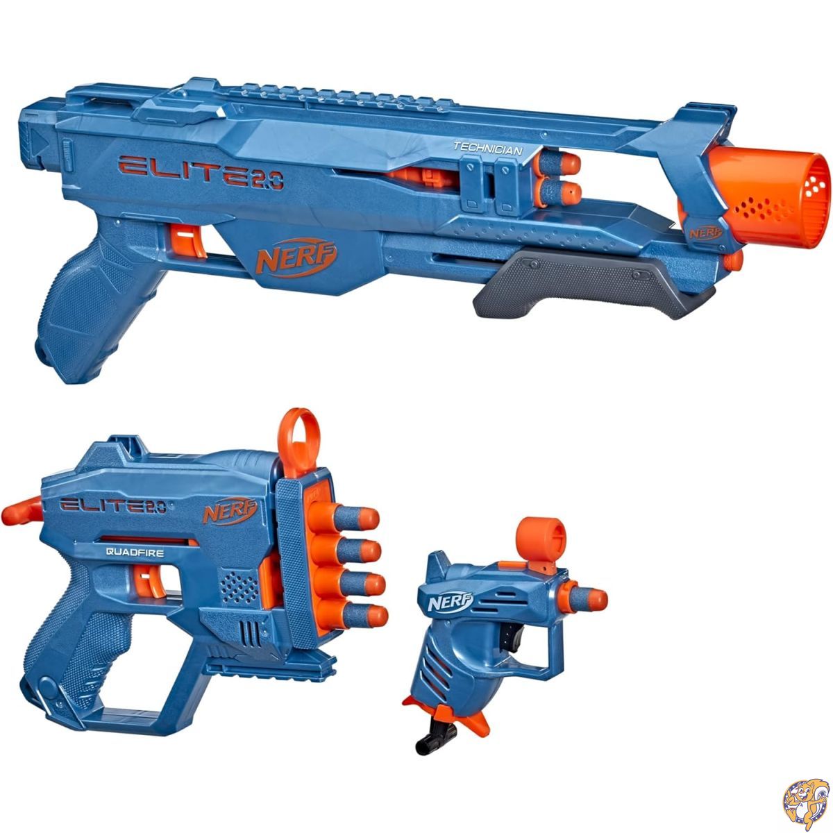NERF Elite 2.0 ロードアウト 3-ブラスターパック - テクニシャンDS-2、Quadfire QS-4、Ace SD-1ブラスター&エリートダーツ14本(マルチカラー)。