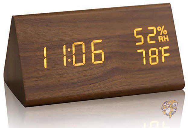 目覚まし時計 置き時計 デジタル アラーム 木製 Brown