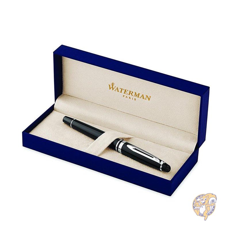 Waterman Expert Gift Box includes Fine Nib Chrome Trim Roller Ball Pen - Black Black - Refill [[{[y sAi 