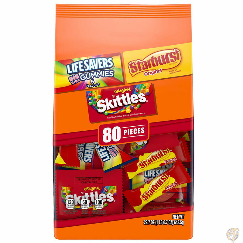 お菓子詰め合わせ（ハロウィン向き） Skittles スキットルズ ライフセーバー スターバーストキャンディーバラエティーパック 80個 Skittles STARBURST & LIFE SAVERS　個包装キャンディ詰合せ 小分けお菓子　プチギフト　お配りお菓子　アメリカ輸入品　海外お菓子　ハロウィン 送料無料