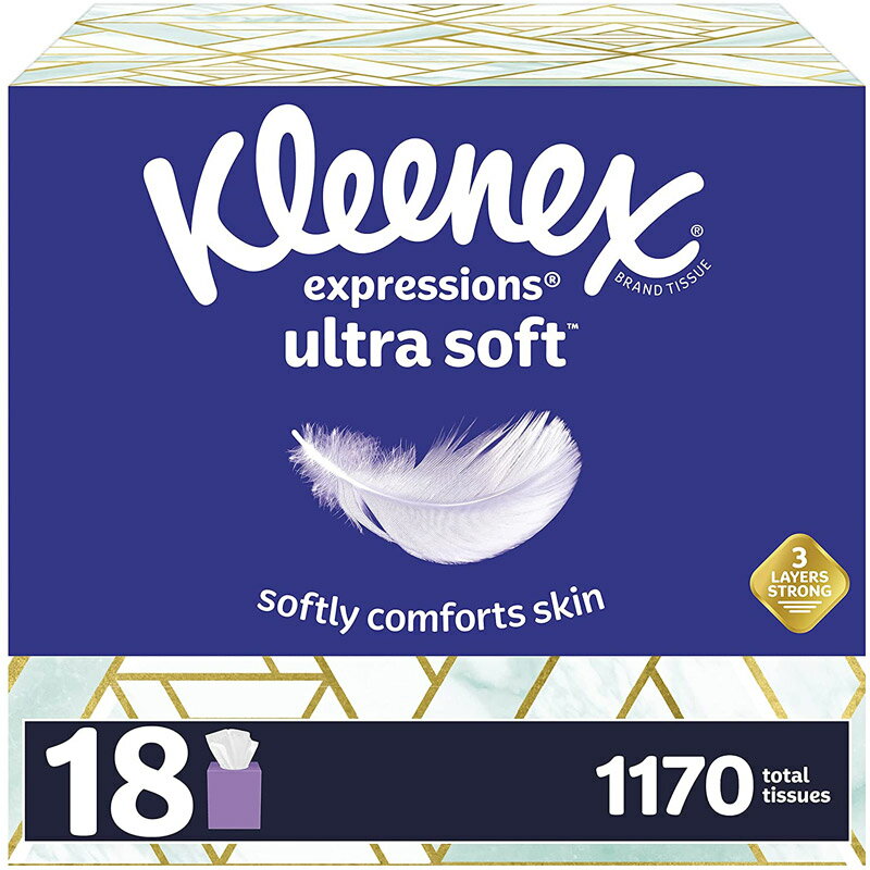 クリネックス ティッシュ Kleenex ウルトラソフトティッシュ キューブ 18箱入り 65枚 ア ...