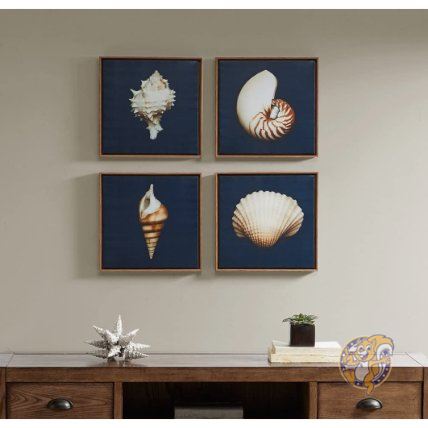 wall deco 絵画 キャンバス Seashells 4pc Blue 送料無料