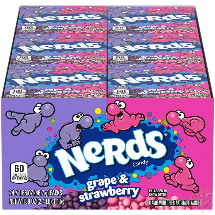 ナーズ キャンディー Nerds Grape ＆ Strawberry Candy ぶどうといちご味 24箱入り お菓子まとめ買い　アメリカ輸入お菓子　海外お菓子　ギフト　クリスマス　誕生日　景品　記念品　ノベルティ　アメリカスナック　ナーズキャンディー　ナーズお菓子　アメリカ輸入品