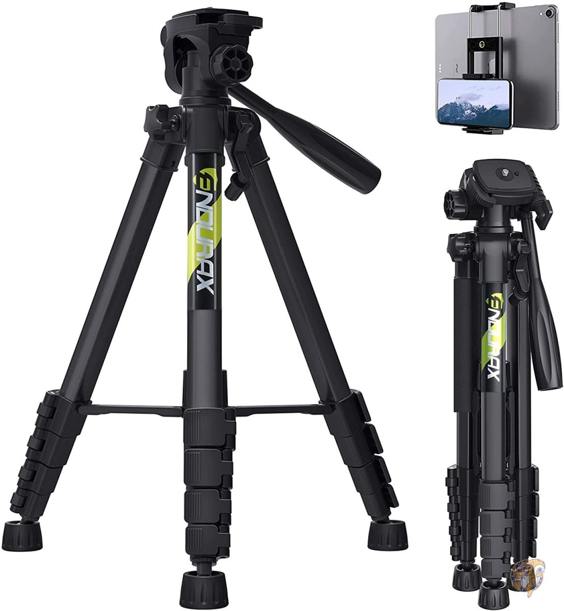 Endurax 66インチ ビデオカメラ三脚 Canon Nikon 軽量アルミニウム 旅行 デジタル一眼レフカメラスタンド 電話スタンドとキャリーバッグ付き 送料無料