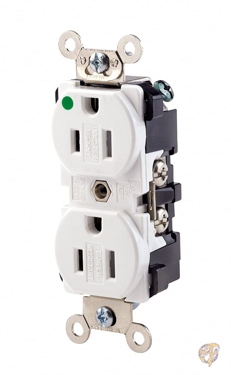 Leviton 8200-SGW 15-Amp, 125 Volt, Extra Heavy Duty Hospital Grade, Duplex Receptacle, Tamper-Resistant, Straight Blade, Self Grounding, White by 送料無料