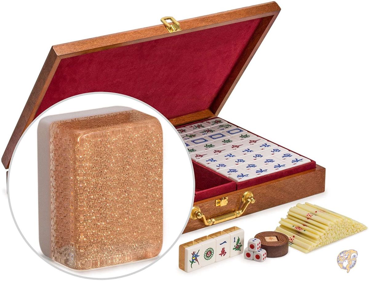 楽天アメリカ輸入ランド[イエローマウンテンインポート]Yellow Mountain Imports Chinese Mahjong Numbered Tile Game Set w/ Wood Veneer Case Champagne Gold US-CF010-A 送料無料