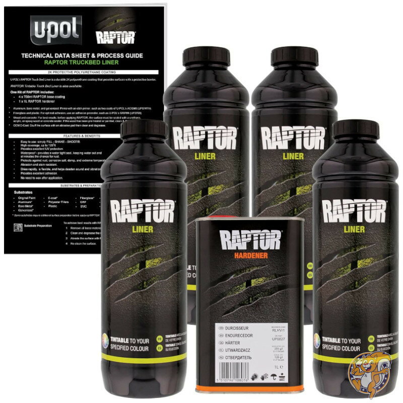 U-POL ユーポル Raptor 着色 ウレタンスプレー ライナーキット コーティング トラック荷台用 4L 送料無料