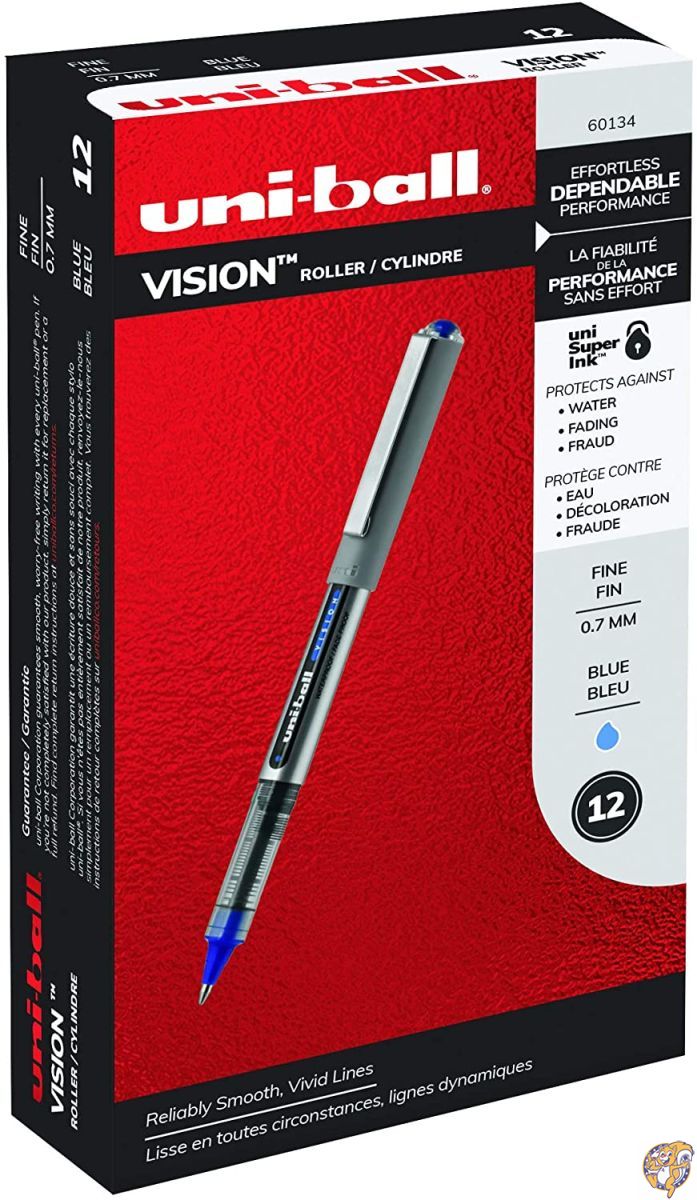 Vision Roller Ball Stick Waterproof Pen, Blue Ink, Fine, Dozen (sAi) 