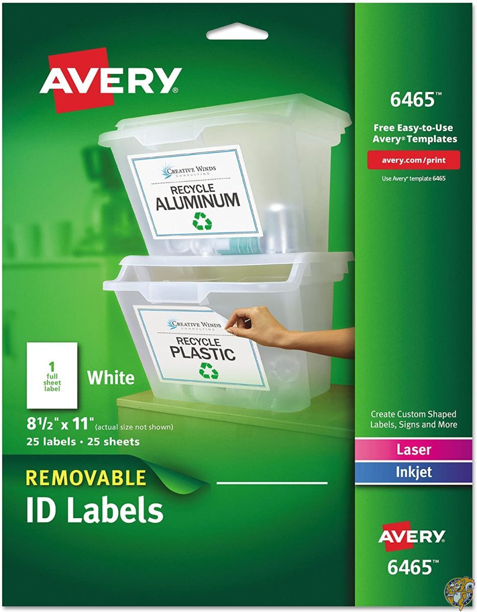 Removable Inkjet/Laser ID Labels, 8-1/2 x 11, White, 25/Pack (sAi) 