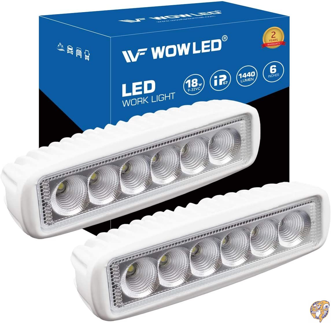 【最大1000円クーポン！スーパーセール】WOWLED ホワイトスプレッダー LEDデッキ/マリンライト ボート用 (フラッドライト) DC 12V 24V 18W 6インチ T-Top 送料無料