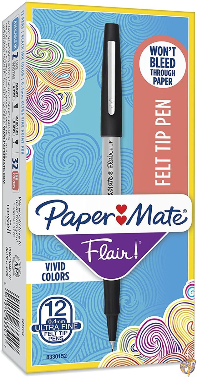 Flair Porous Point Stick Free-Flowing Liquid Pen, Black Ink, Ultra Fin...