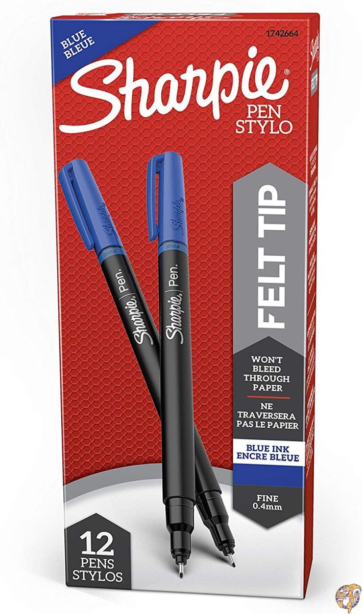 Plastic Point Stick Permanent Water Resistant Pen, Blue Ink, Fine, Doz...