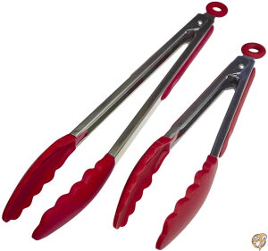 (Cherry Red) - StarPack Premium Silicone Kitchen Tongs 2 Pack (23cm &