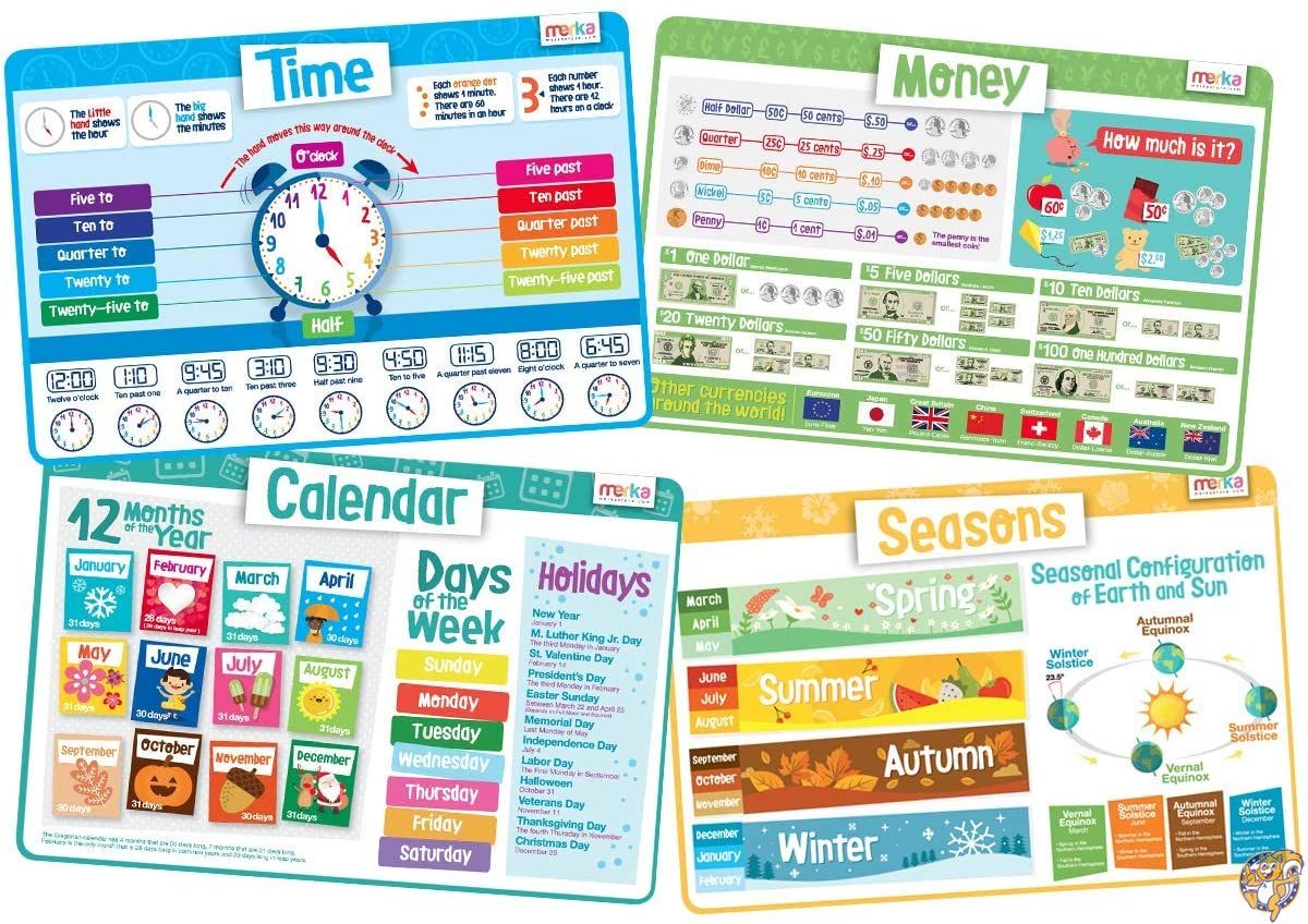 (Time Bundle) - Time Set - Educational Kids Placemats - Includes: Time, 送料無料