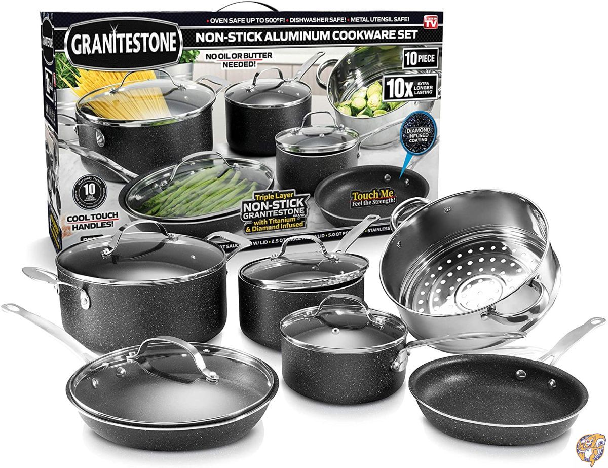 GRANITESTONE 10-Piece Nonstick Cookware Set, Scratch-Resistant, ̵