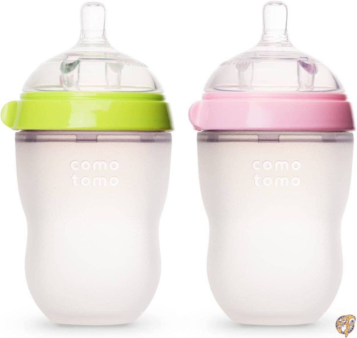 Comotomo Baby Bottle, Green/Pink, 8 Ounce, 2 Count (Discontinued by