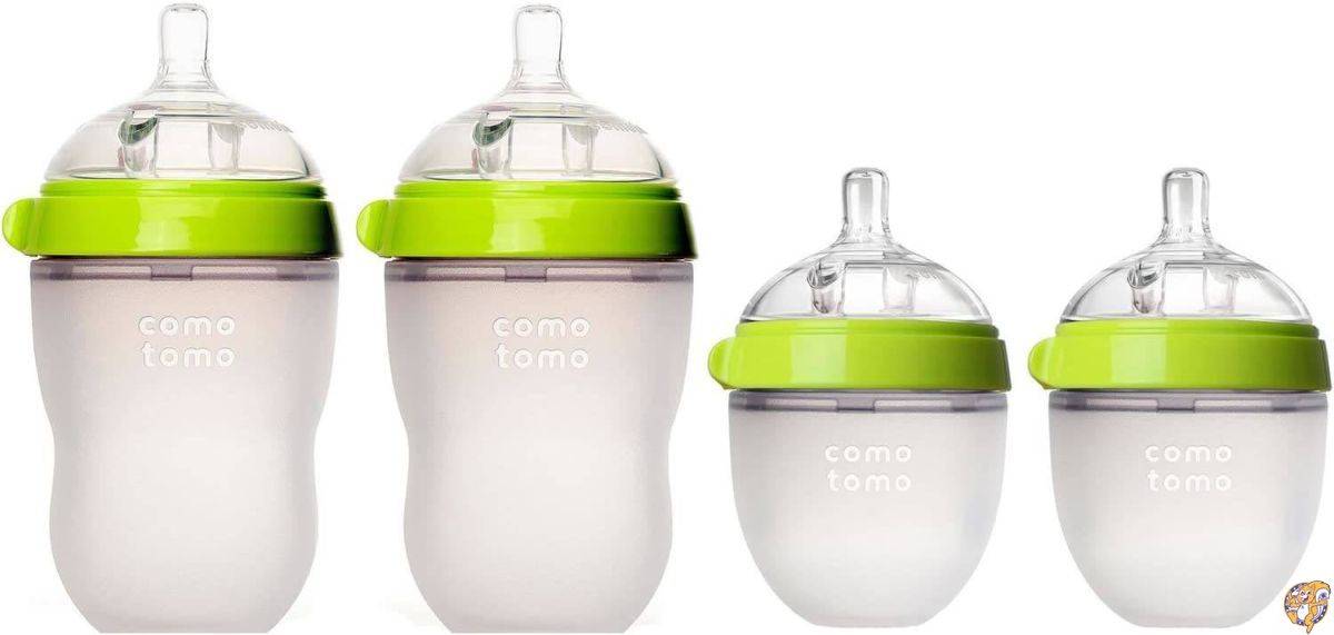 Comotomo Natural Feel Bundle - 4 Items: 8 Ounce Baby Bottles Green & 5