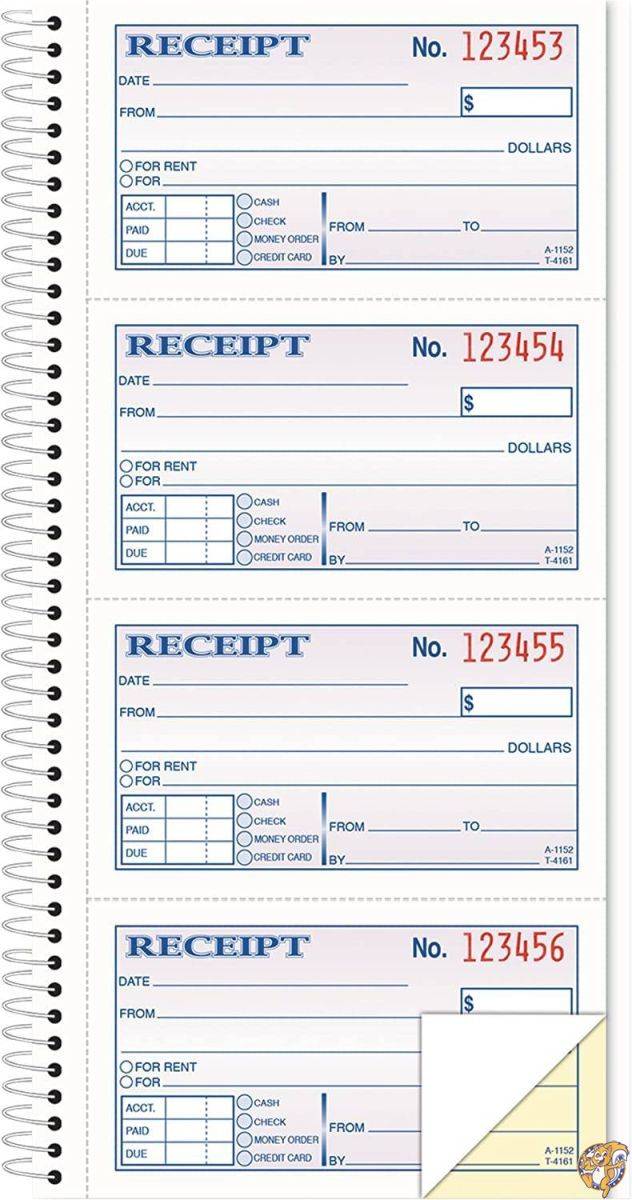 Money/Rent Receipt Spiral Book, 2-3/4 x 4 3/4, 2-Part Carbonless, 200