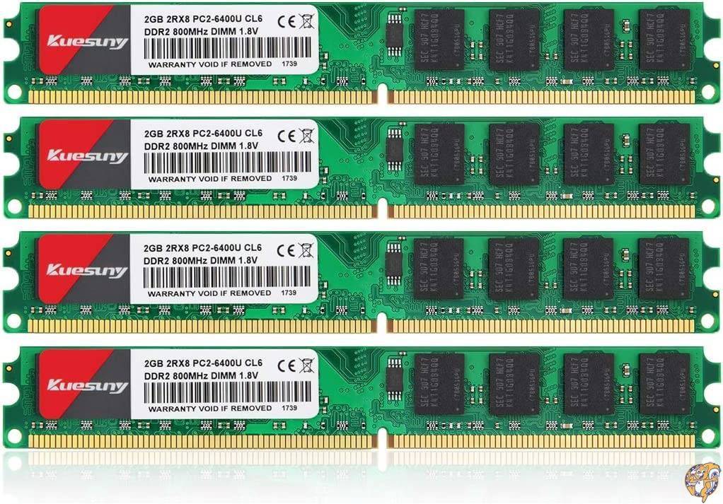 8GB キット (2GBX4) DDR2 800 Udimm RAM, Kuesuny PC2-6400/PC2-6400U 1.8V CL6