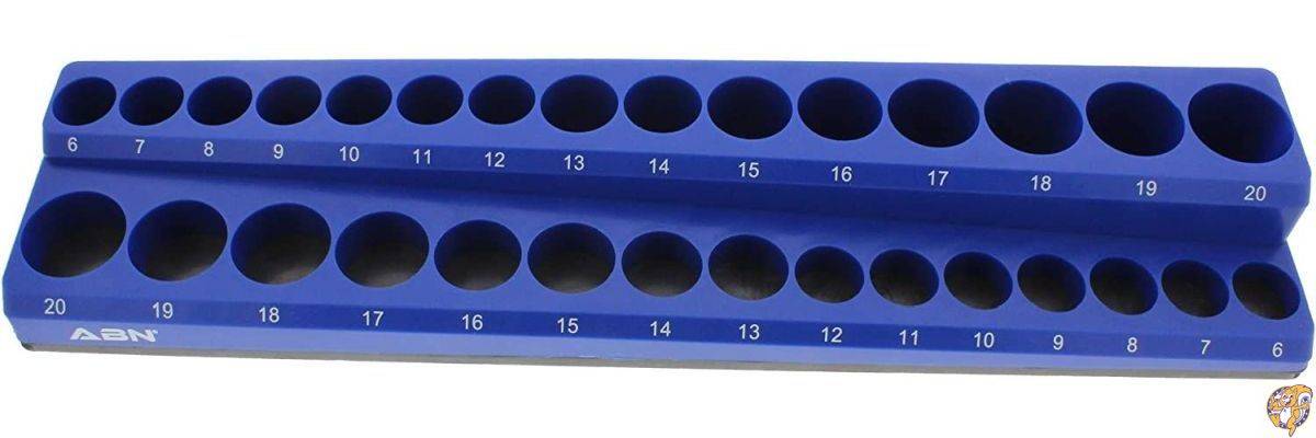 ABN Magnetic Socket Organizer Tray - Metric 3/8in Holder Tool 30 Slot Blue