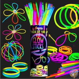 Ammy Glow 光る棒 ケミカルライト サイリウムライト100本 （8インチ／約20cm） ブレスレット ネックレス おもちゃ 12時間持続 ライト