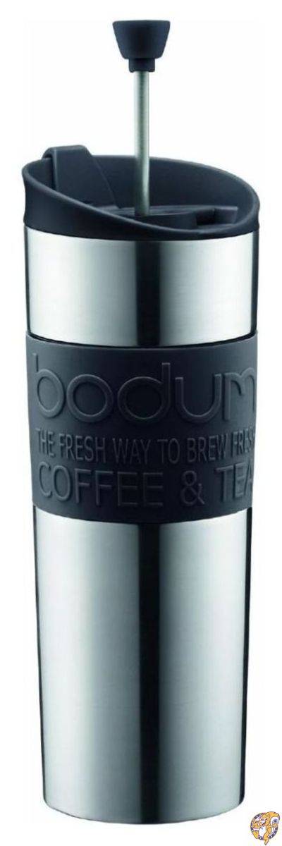 Bodum Insulated Stainless-Steel Travel French Press Coffee and Tea Mug, 0.45-Liter, 15-Ounce, Black by [並行輸入品]