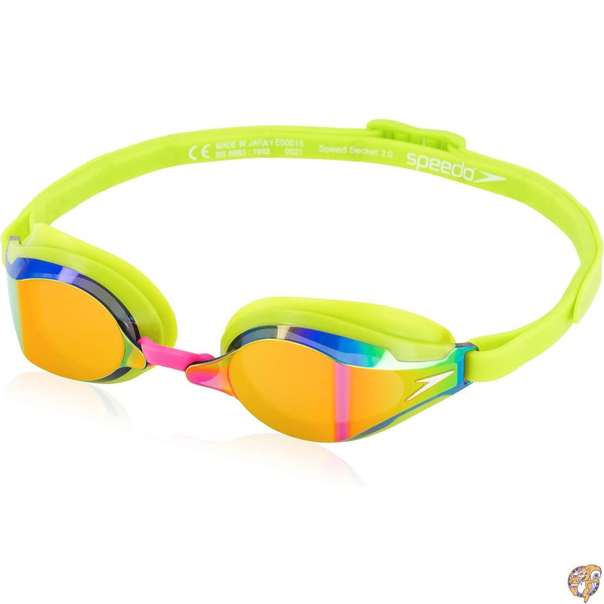 Heywood Speedo Unisex-Adult Swim Goggles Speed Socket 2.0, Lime Green/Smoke/Ablaze Mirrored