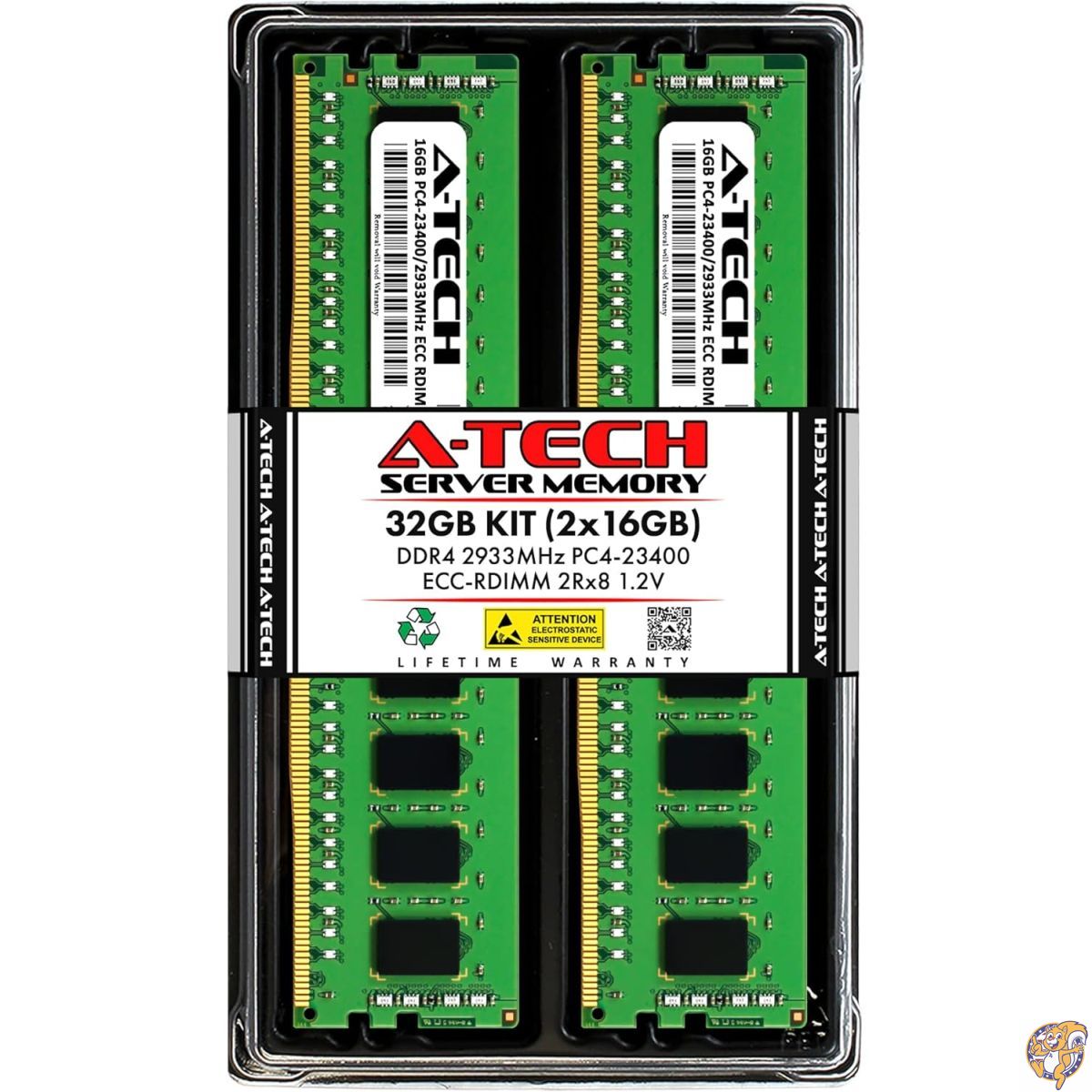 A-Tech 32GB キット 2x16GB DDR4 2933MHz PC4-23400 ECC RDIMM 2Rx8 1.2V デュアルランク 登録済み DIMM 288ピン サーバー&ワークステーション RAM メモリアップグレードモジュール A-Tech Ent…