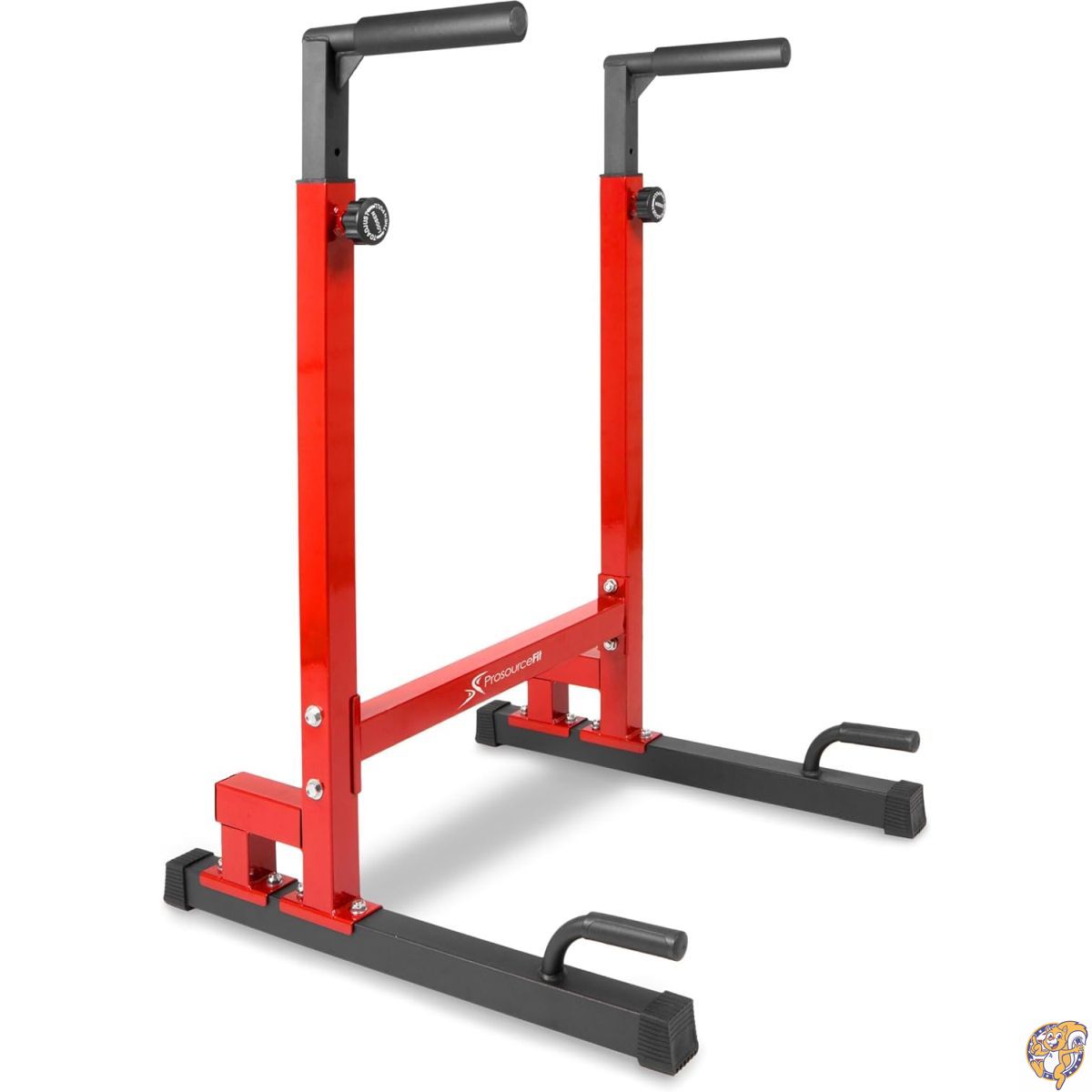 ProsourceFit Power Dip Station Adjustable Height Upper Body Equipment for Home Gym, Red