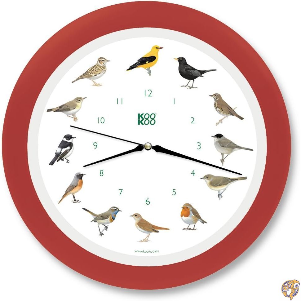 KOOKOO（クークー) Singv&ouml;gel（ソングバード) ストロベリーレッド 歌う壁掛け時計 癒される小鳥の声 贈り物に最適 お歳暮 インテリアコーディネーター 壁掛け時計 森の時計 癒される音