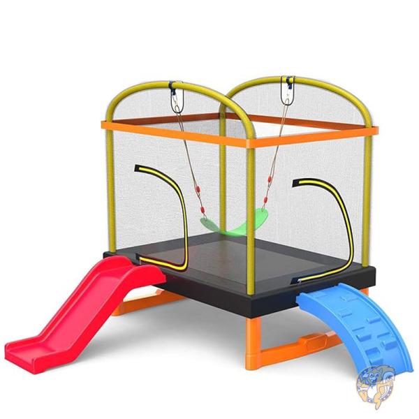 子供用 遊具 4-in-1 トランポリン 滑り台 ブランコ付き 1.9m 6.5SlideTrampoline LANGXUN ラングサン