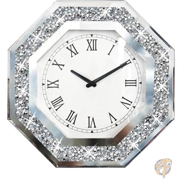 掛け時計 八角形ミラーガラス時計 ダイヤモンド 30cm ウォールクロック Mirror Clock XIHACTY ジハクティ