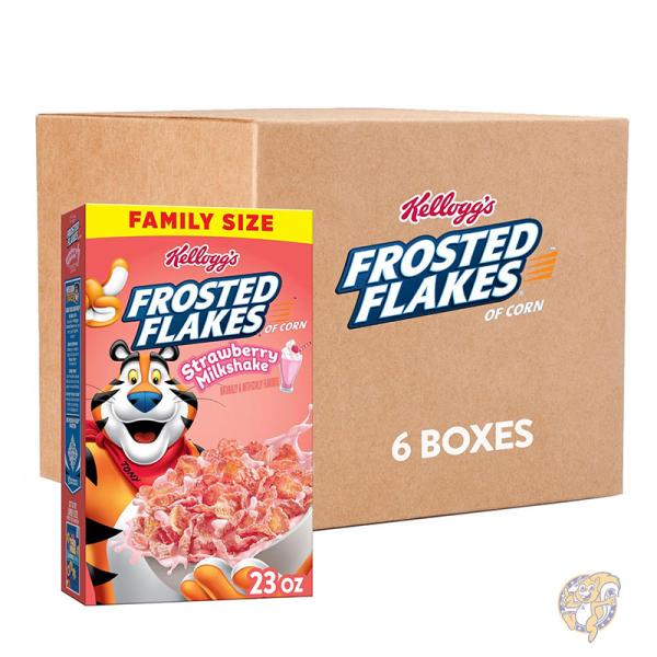 ケロッグ フロストフレーク Frosted Flakes シリアル 8種類のビタミンとミネラル ストロベリー ミルクシェイク (6 箱)