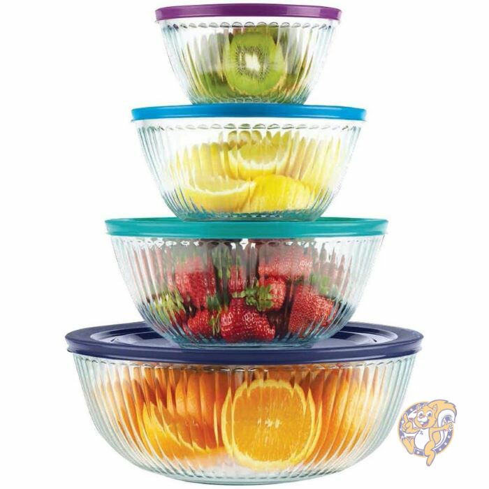 ガラス製 ミキシングボウルセット Pyrex パイレックス マルチカラー 蓋付き 円形 丈夫 保存容器 ガラス容器 アメリカキッチン雑貨 ガラス容器セット アメリカ製 送料無料