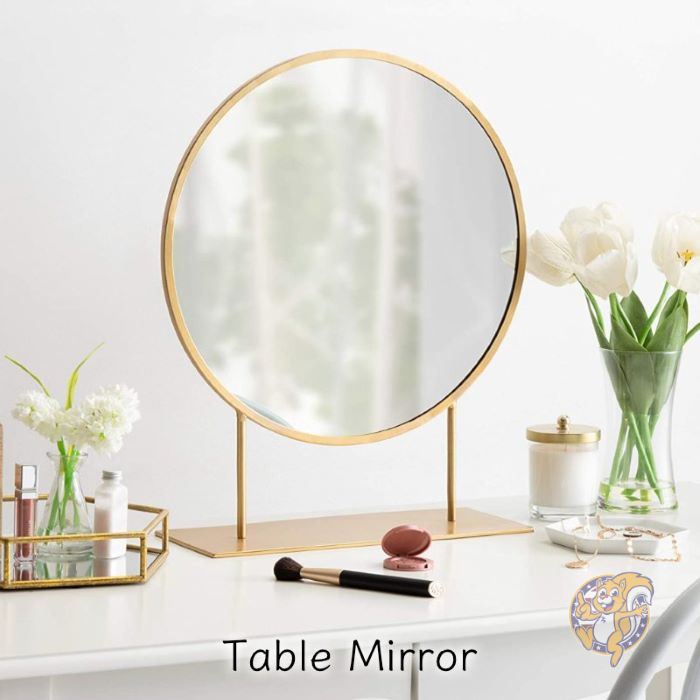 丸形の鏡　テーブルミラー【Kate and Laurel】モダン Round Table Mirror 鏡台 化粧 Gold　アメリカ輸入家具　海外家具　お洒落な鏡 スタンドミラー 送料無料