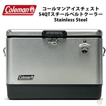 Coleman クーラーボックス　54QT 　コールマンスチールベルト　Ice Chest Reunion 54qt　 カラー：Stainless Steel ステンレススチール　Colemanクーラーボックス　　Colemanアイスチェスト キャンプ　アウトドア　バーベキュー　防災用品　アメリカ輸入品